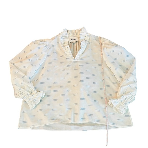 De Loreta Women's White and Blue Ruffle Long Sleeve Blouse Size Small - Picture 8 of 8